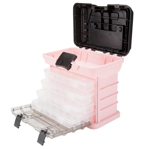 Stalwart Stalwart 75-STO3183 Parts & Crafts Rack Style Tool Box with 4 Organizers - Pink - 75-STO3183
