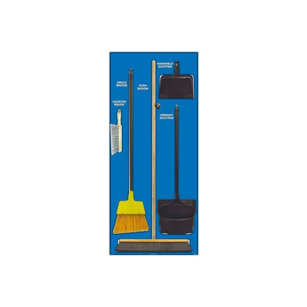 Nmc National Marker Janitorial Shadow Board Combo Kit, Blue on White, Pro Series Acrylic - - SBK102FG