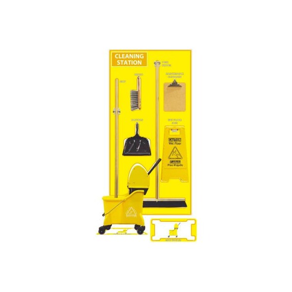 Nmc National Marker Cleaning Station Shadow Board, Combo Kit, Yellow/White, 72 X 36, Pro Series Acrylic - SBK147FG