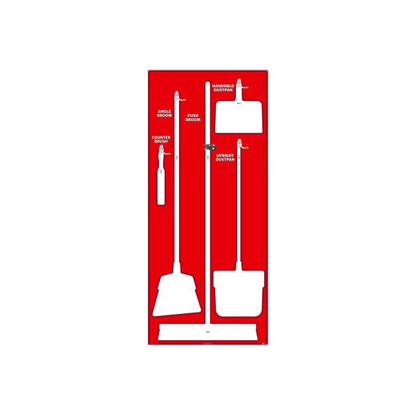 Nmc National Marker Janitorial Shadow Board, Red on White, Pro Series Acrylic - - SB106FG