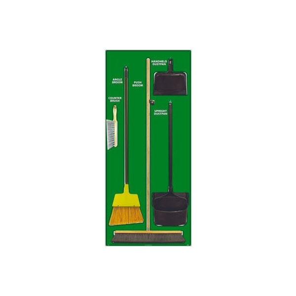 Nmc National Marker Janitorial Shadow Board Combo Kit, Green on White, Industrial Grade Aluminum- - SBK104AL