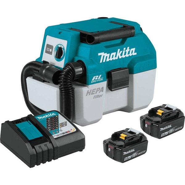 Makita 18V LXT 50 Ah Brushless Cordless 2 Gallon HEPA Filter Portable WetDry Dust ExtractorVacuum Kit - MAKXCV11T