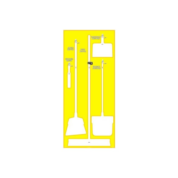Nmc National Marker Janitorial Shadow Board, Yellow on White, Pro Series Acrylic - - SB108FG