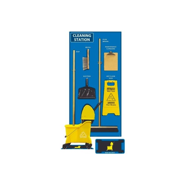 Nmc National Marker Cleaning Station Shadow Board, Combo Kit, Blue/Black, 72 X 36, Aluminum - SBK142AL
