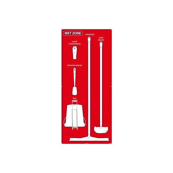 Nmc National Marker Wet Zone Shadow Board, Red/White, 68 X 30, Aluminum - - SB109AL