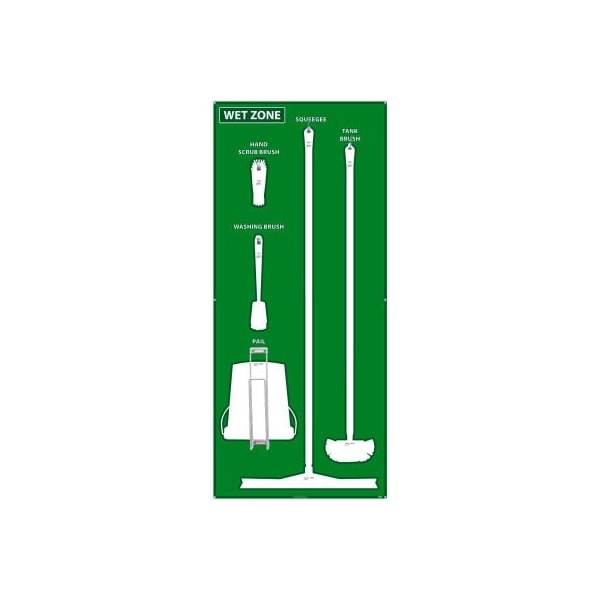 Nmc National Marker Wet Zone Shadow Board, Green/White, 68 X 30, Aluminum - - SB117AL