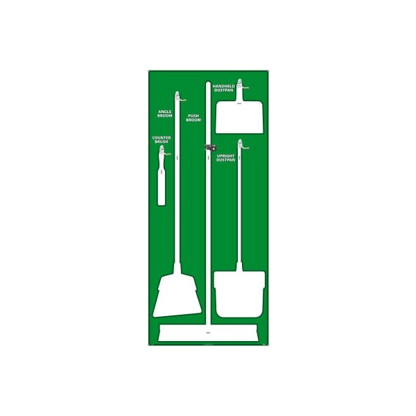 Nmc National Marker Janitorial Shadow Board, Green on White, Pro Series Acrylic - - SB104FG
