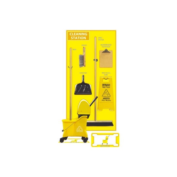 Nmc National Marker Cleaning Station Shadow Board, Combo Kit, Yellow/White, 72 X 36, Acp, Composite - SBK147ACP