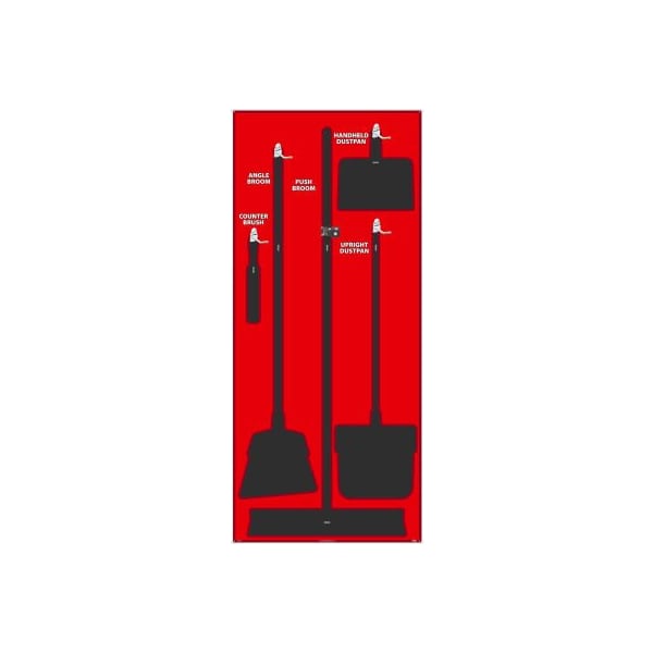 Nmc National Marker Janitorial Shadow Board, Red on Black, Industrial Grade Aluminum - - SB105AL