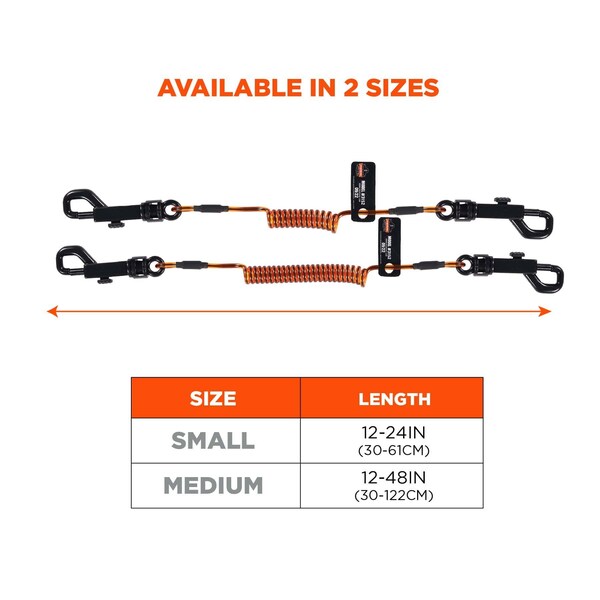 Ergodyne M Orange and Black Coil Lanyard Dual Swivel Hooks, 3PK - 3152M
