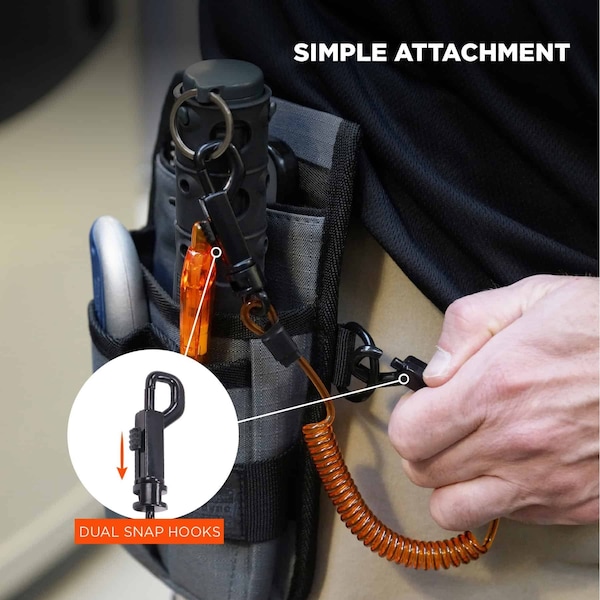 Ergodyne M Orange and Black Coil Lanyard Dual Swivel Hooks, 3PK - 3152M