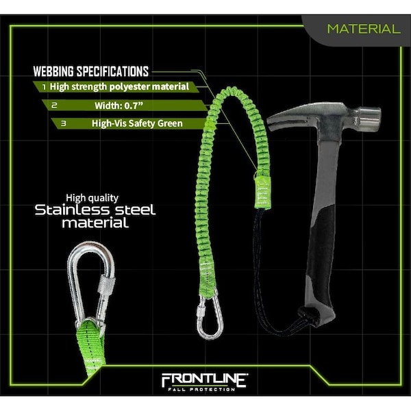 Frontline ToolGrip Elastic Tool Tether 15 lbs with Steel Turn Lock Carabiner - TLS15