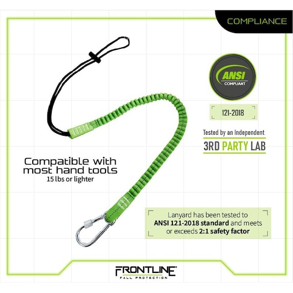 Frontline ToolGrip Elastic Tool Tether 15 lbs with Steel Turn Lock Carabiner - TLS15