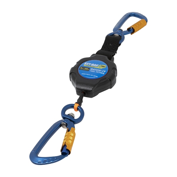 Key-Bak Pro Ratch-It Tool Tether 1 lb., Ratcheting 48 in. Reach, Orange Cord, Dual Carabiner Attachments Carabiner - 0KB6-3A233