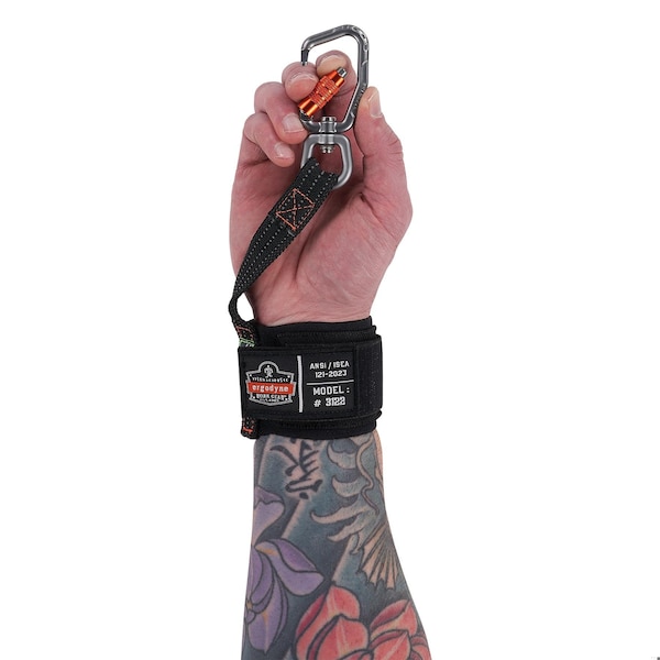 Ergodyne Tool Lanyard, Wrist Pull-On Carabiner Anchor, Black - 3122