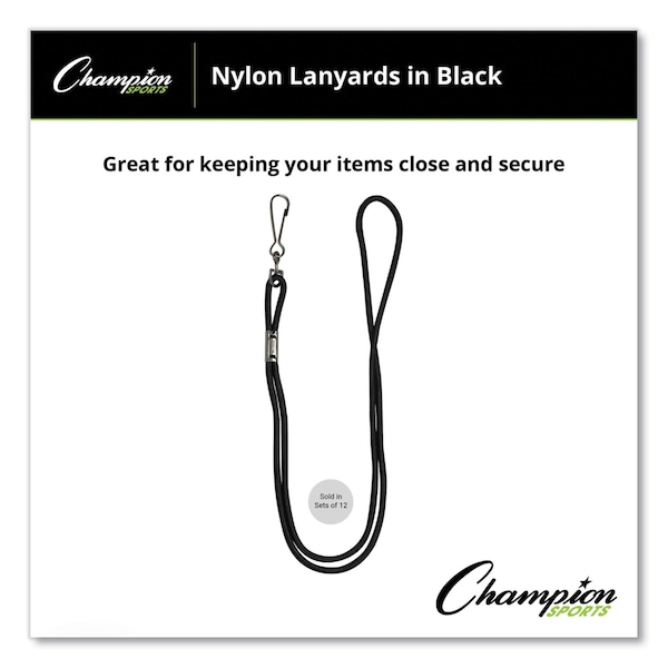 Champion Sports Lanyard, J-Hook Style, 20in. Long, Assorted Colors, PK12, 12PK - 126ASST