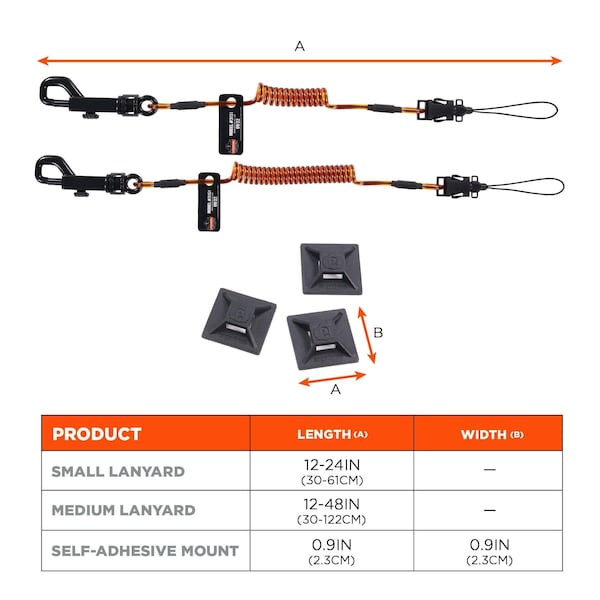 Ergodyne S Orange and Black Coil Lanyard plus Mini Adhesive Mounts HL - 3151S