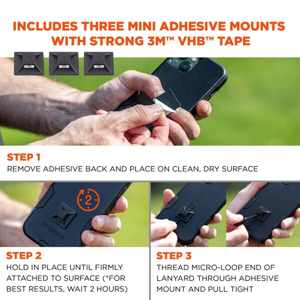 Ergodyne S Orange and Black Coil Lanyard plus Mini Adhesive Mounts HL - 3151S