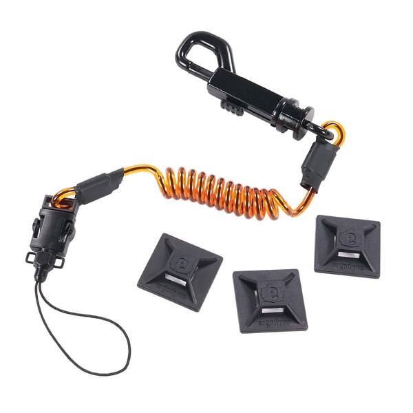 Ergodyne S Orange and Black Coil Lanyard plus Mini Adhesive Mounts HL - 3151S