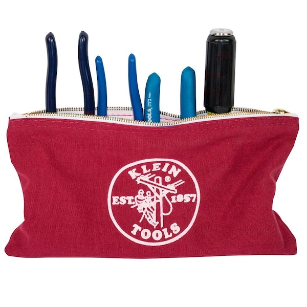 Klein Tools Zipper Bags, Canvas Tool Pouches Brown/Black/Gray/Red, 4-Pack - 5141