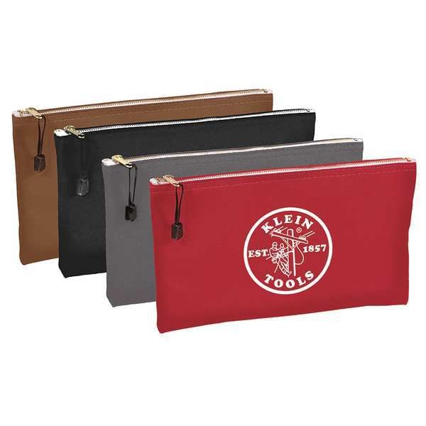 Klein Tools Zipper Bags, Canvas Tool Pouches Brown/Black/Gray/Red, 4-Pack - 5141