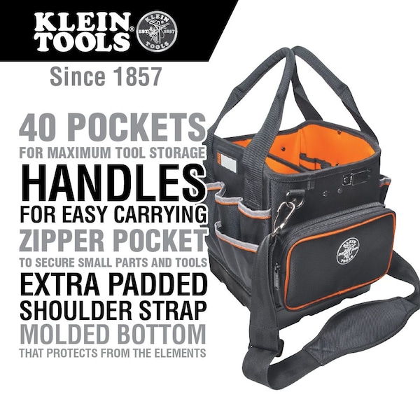 Klein Tools Tool Bag, Tradesman Pro Tool Tote, 40 Pockets, 10-Inch - 5541610-14