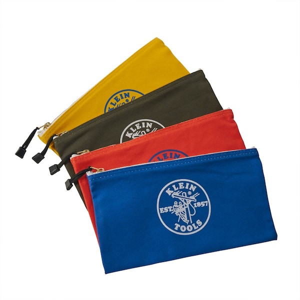 Klein Tools Zipper Bags, Canvas Tool Pouches Olive/Orange/Blue/Yellow, 4-Pack - 5140