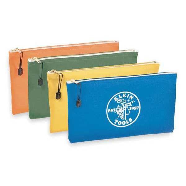Klein Tools Zipper Bags, Canvas Tool Pouches Olive/Orange/Blue/Yellow, 4-Pack - 5140