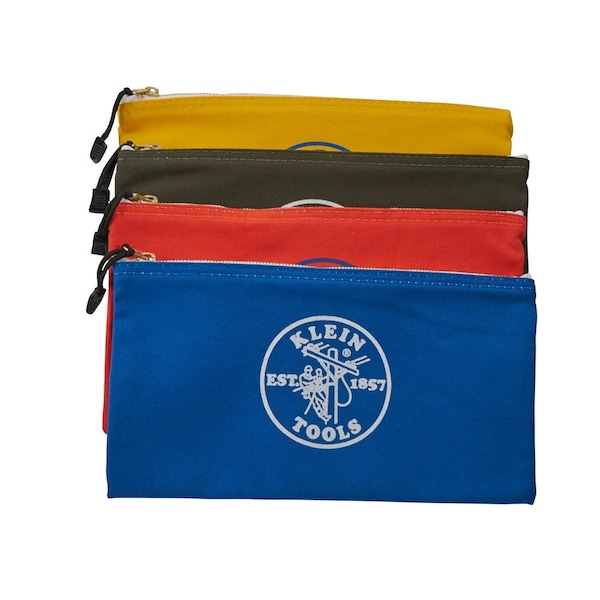 Klein Tools Zipper Bags, Canvas Tool Pouches Olive/Orange/Blue/Yellow, 4-Pack - 5140