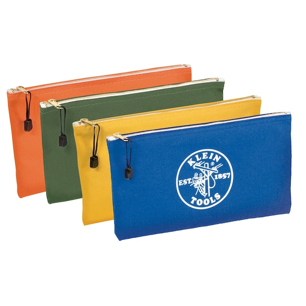 Klein Tools Zipper Bags, Canvas Tool Pouches Olive/Orange/Blue/Yellow, 4-Pack - 5140