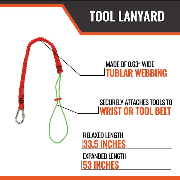Malta Dynamics Tool Tether Lanyard with Carabiner Attachment, 12PK - C1006MD-12PK