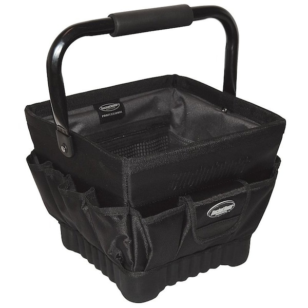 Bucket Boss Professional Series Tool Tote, 11 in W, 11 in D, 10 in H, 20-Pocket, Poly Fabric, Black - 74012