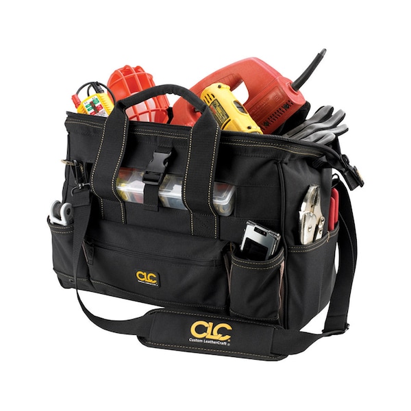 Custom Leathercraft CLC 8 in. W X 11 in. H Polyester Tote Bag with Plastic Tray 25 pocket Black/Tan 1 pc - 1534