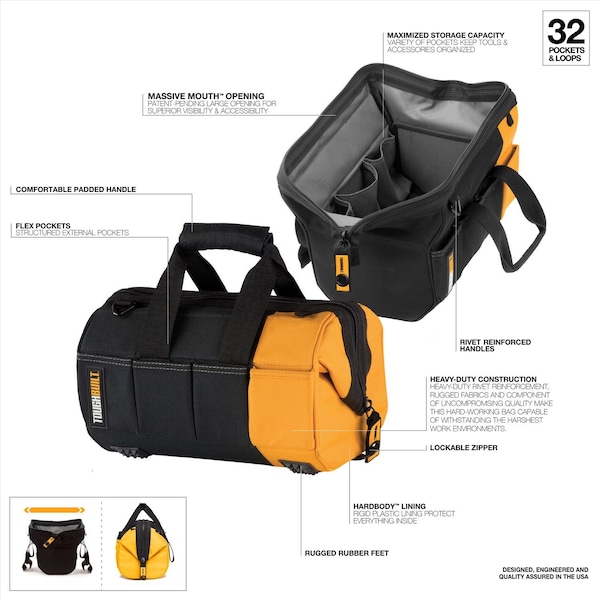 Toughbuilt Tool Bag, Black/Orange, Polyester - TB-60-12-1BES