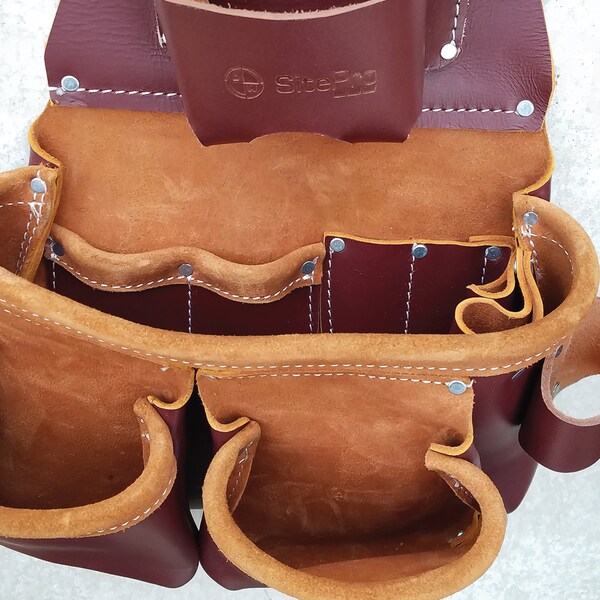 Sitegear Tool Bag, SitePro 3-Pouch Pro leather Tool Bag W/ Tape Holder, Leather - 51-15018-DB