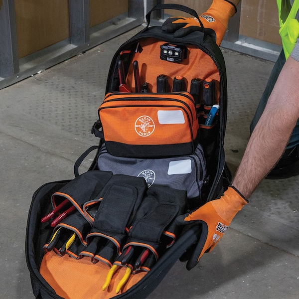 Klein Tools Double Zipper Tool Bag Set, Gray Bag: 12-in L x 7-in H, Orange Bag : 10-in L x 6-in H - 55579