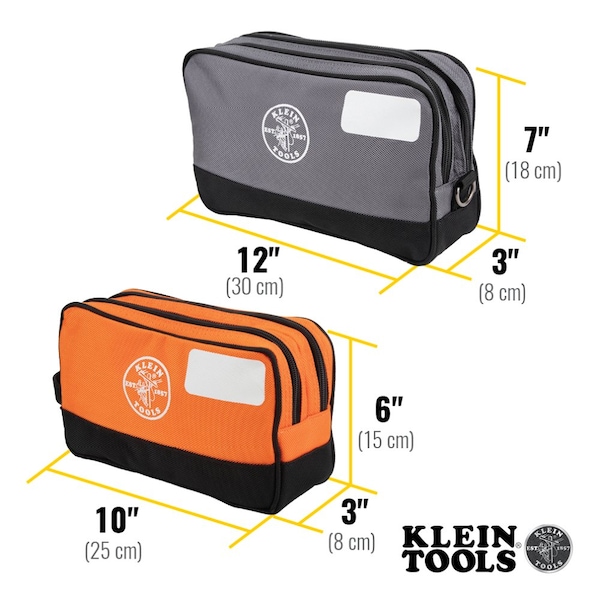 Klein Tools Double Zipper Tool Bag Set, Gray Bag: 12-in L x 7-in H, Orange Bag : 10-in L x 6-in H - 55579