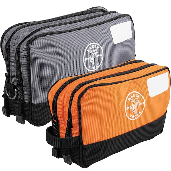 Klein Tools Double Zipper Tool Bag Set, Gray Bag: 12-in L x 7-in H, Orange Bag : 10-in L x 6-in H - 55579
