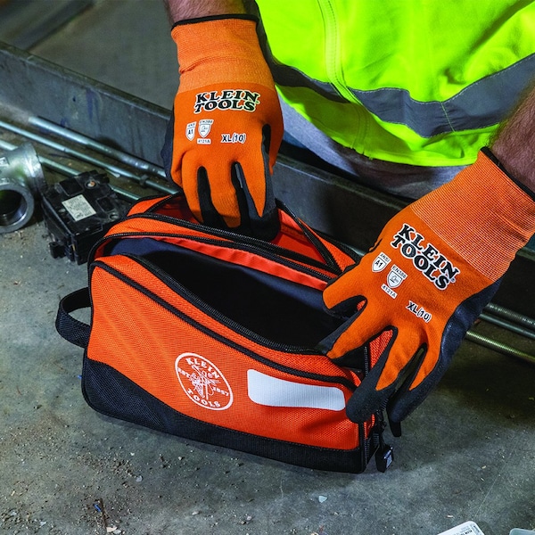 Klein Tools Double Zipper Tool Bag Set, Gray Bag: 12-in L x 7-in H, Orange Bag : 10-in L x 6-in H - 55579