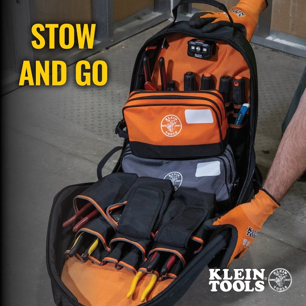 Klein Tools Double Zipper Tool Bag Set, Gray Bag: 12-in L x 7-in H, Orange Bag : 10-in L x 6-in H - 55579