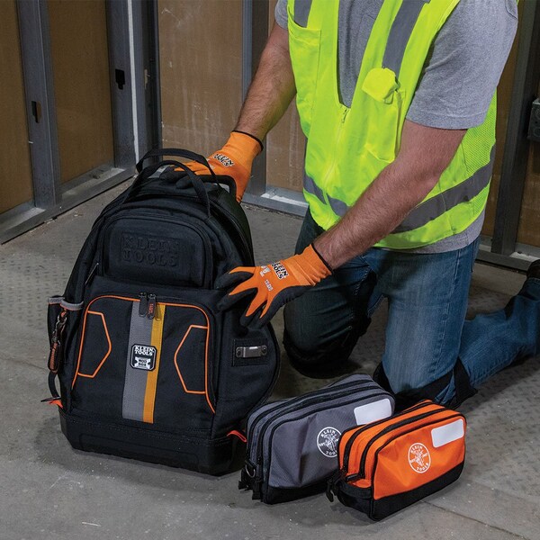 Klein Tools Double Zipper Tool Bag Set, Gray Bag: 12-in L x 7-in H, Orange Bag : 10-in L x 6-in H - 55579