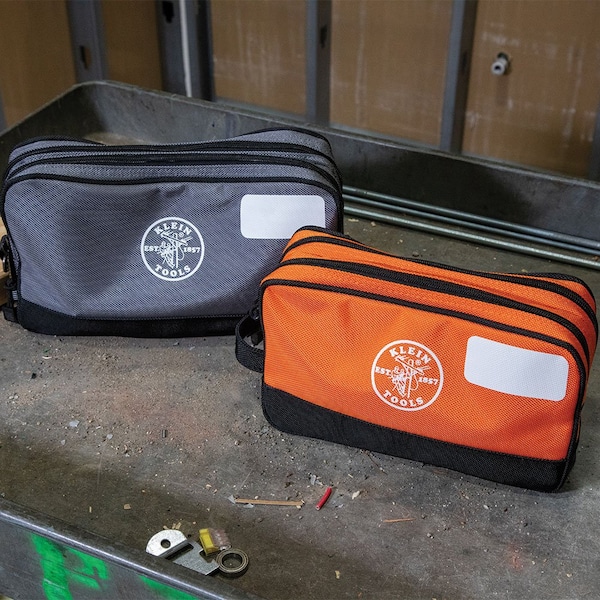 Klein Tools Double Zipper Tool Bag Set, Gray Bag: 12-in L x 7-in H, Orange Bag : 10-in L x 6-in H - 55579
