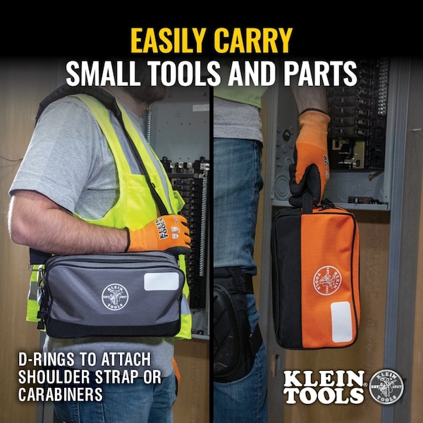 Klein Tools Double Zipper Tool Bag Set, Gray Bag: 12-in L x 7-in H, Orange Bag : 10-in L x 6-in H - 55579