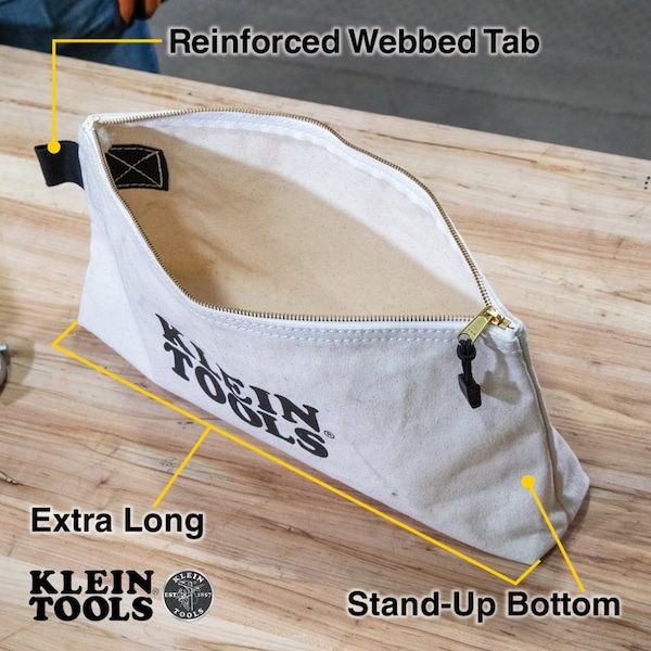 Klein Tools Zipper Bag, ExtraLong Canvas Tool Pouch, 16Inch, Natural - 62042