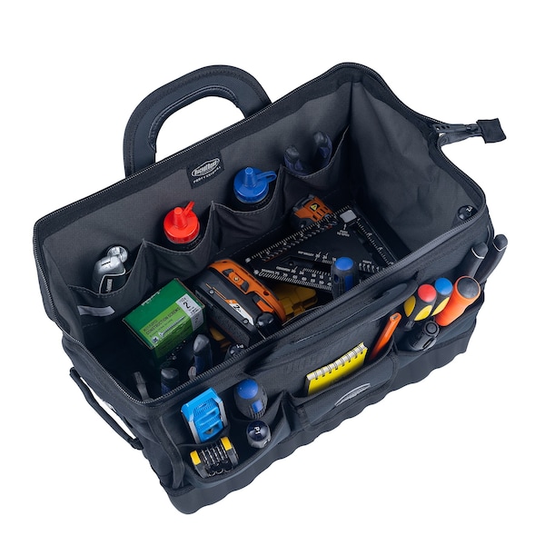 Bucket Boss The Pro Gatemouth 18 Tool Bag, 1680 Heavy-Duty Poly Fabric, 17 Pockets - 64018