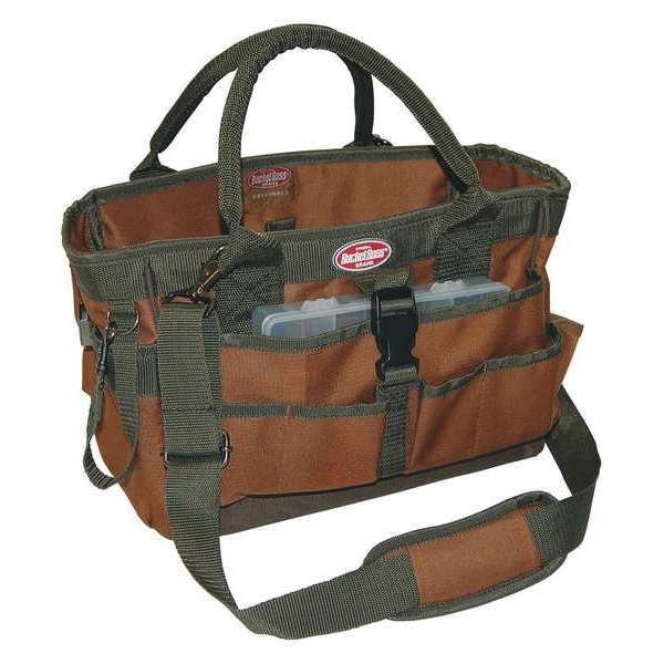 Bucket Boss Tool Tote, Soft, 12 Pocket, 16 x 7 x 8.5, Double Wall 600 Poly Ripstop Fabric, 12 Pockets - 60088