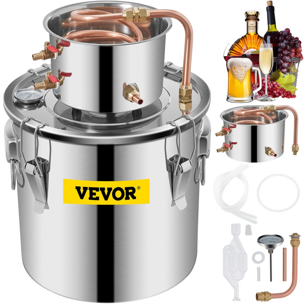 VEVOR Alcohol Still 5 Gal 21L Stainless Steel Water Alcohol Distiller Copper Tube Home Brewing Kit Build-in Thermometer for DIY Whisky Wine Brandy - ZLSJ5GALZLQ000001V0