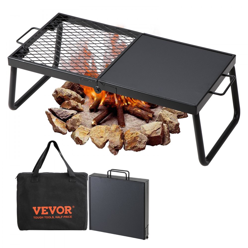 VEVOR Folding Campfire Grill, Heavy Duty Steel Mesh Grate, 22.4" Portable Camping Grates Over Fire Pit, Camp Fire Cooking Equipment with Legs Carrying Bag, Grilling Rack for Outdoor Open Flame Cooking - ZDYYKJZDG2412HEIHV0