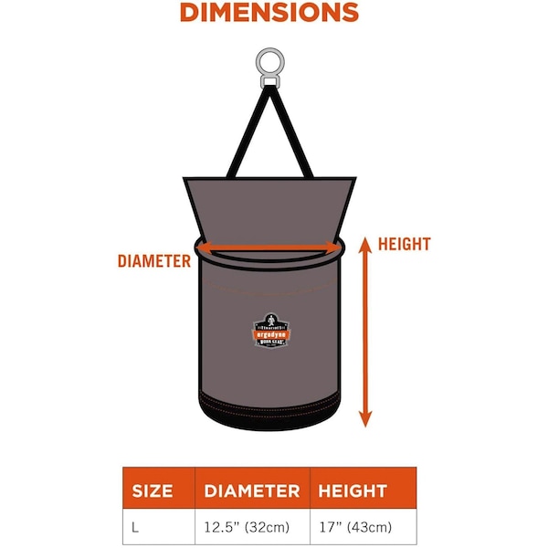 Ergodyne Gray Hoist Bucket with Swiveling Carabiner, L - 5974