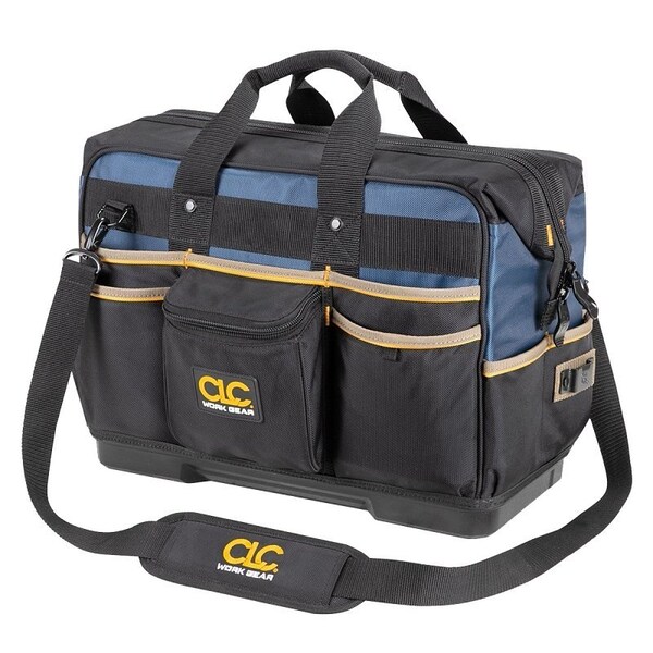 Custom Leathercraft CLC TOOL WORKS Molded-Base Contractor's Closed Top Tool Bag, 19in W, 9in D, 16in H, 29-Pocket, Polyester - PB1553